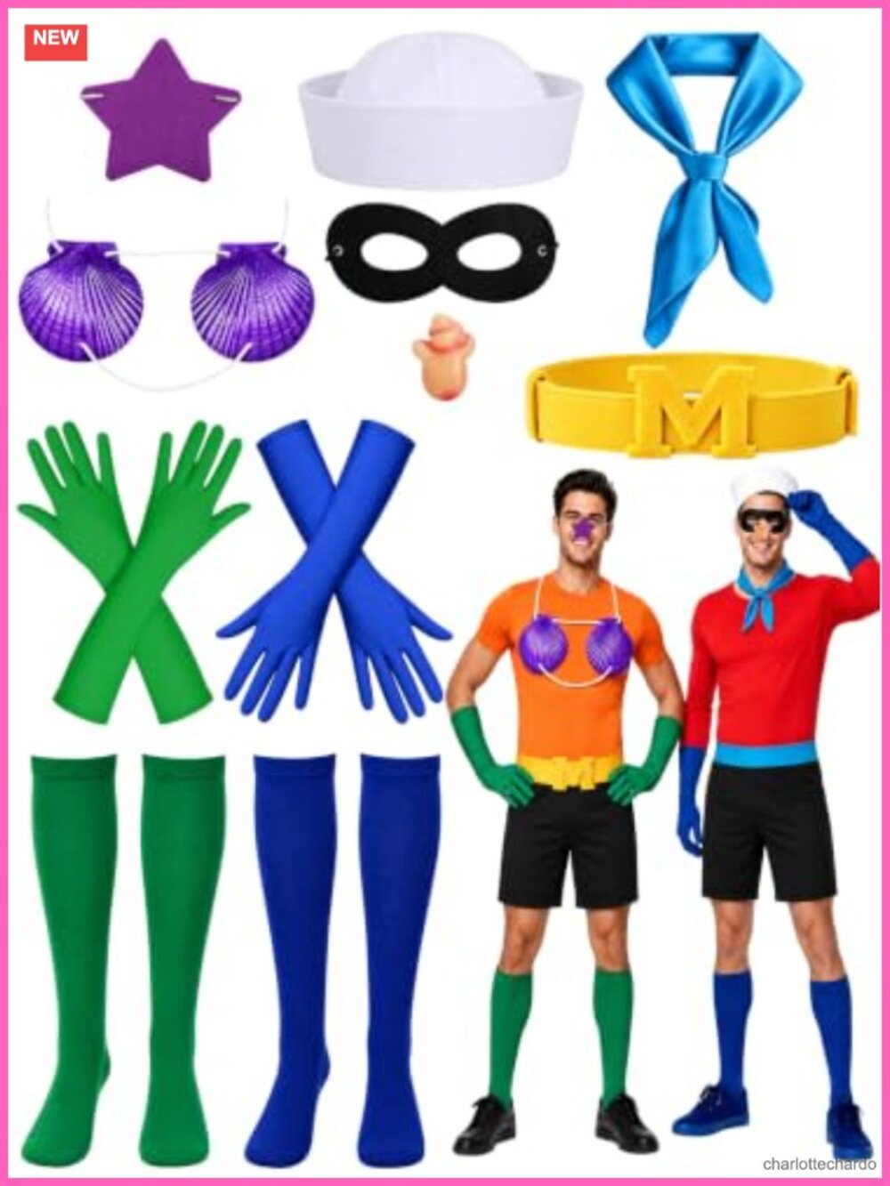 11 Pc Couples Halloween Costume Accessory Set Merman Sailor Cosplay Satin Nylon